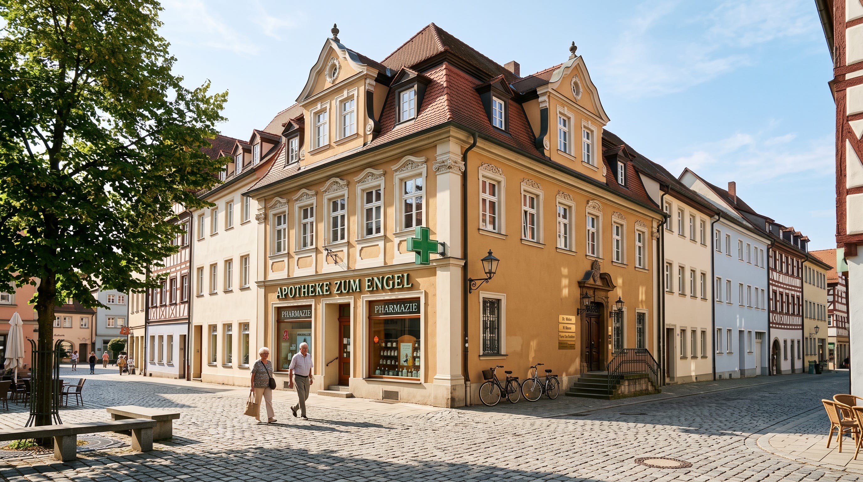 Das Eckhaus am Rathausplatz mit der Apotheke im Erdgeschoss